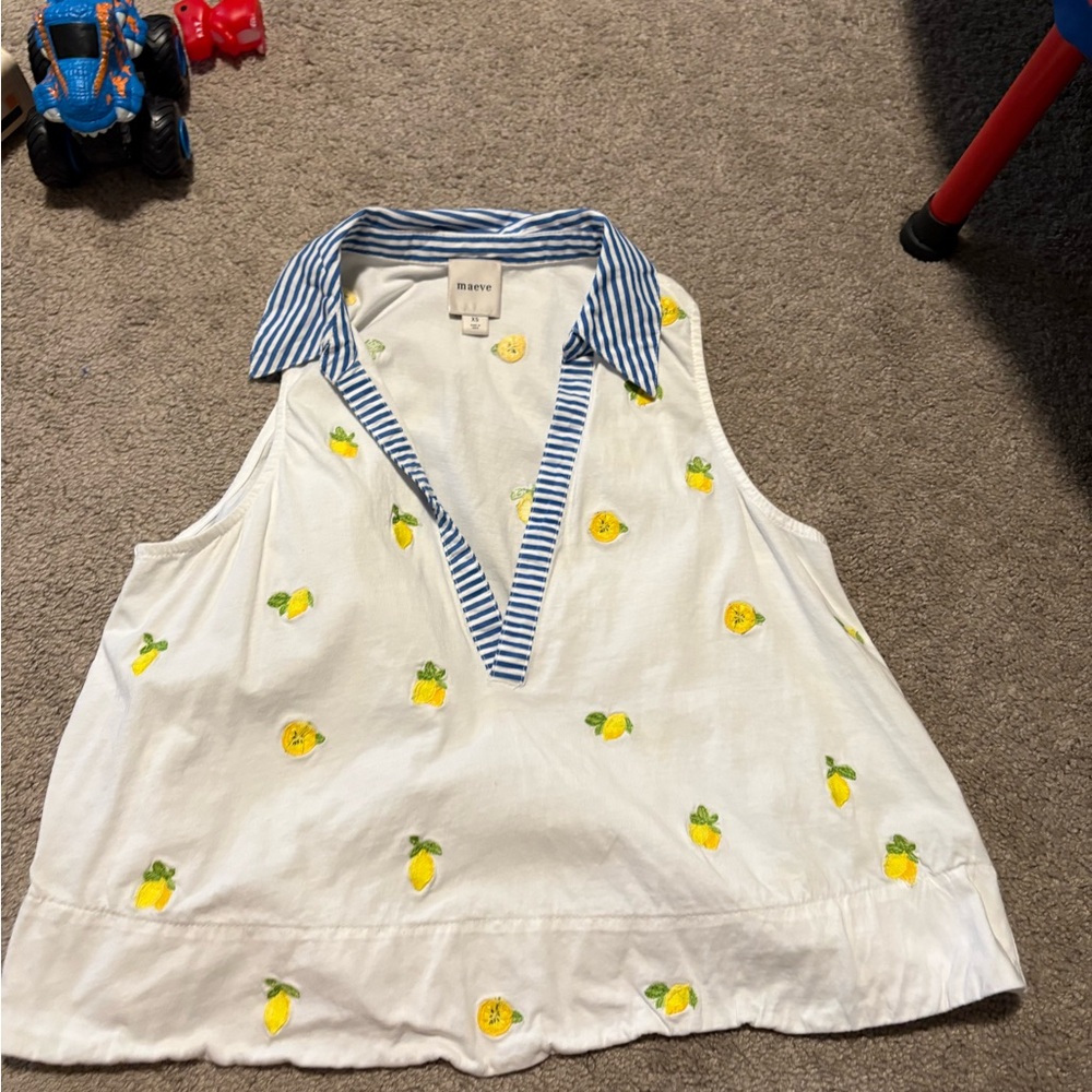 Leave Striped Collar Shirt with Lemon Print